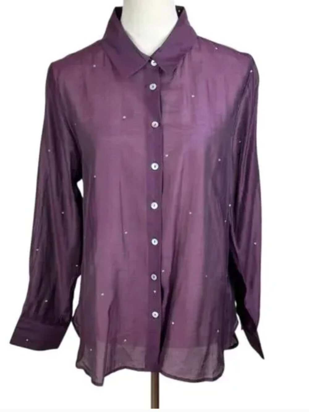 Bailey 44 Sheer Embellished Gauze Button-Up Blouse in Burgundy Purple XS